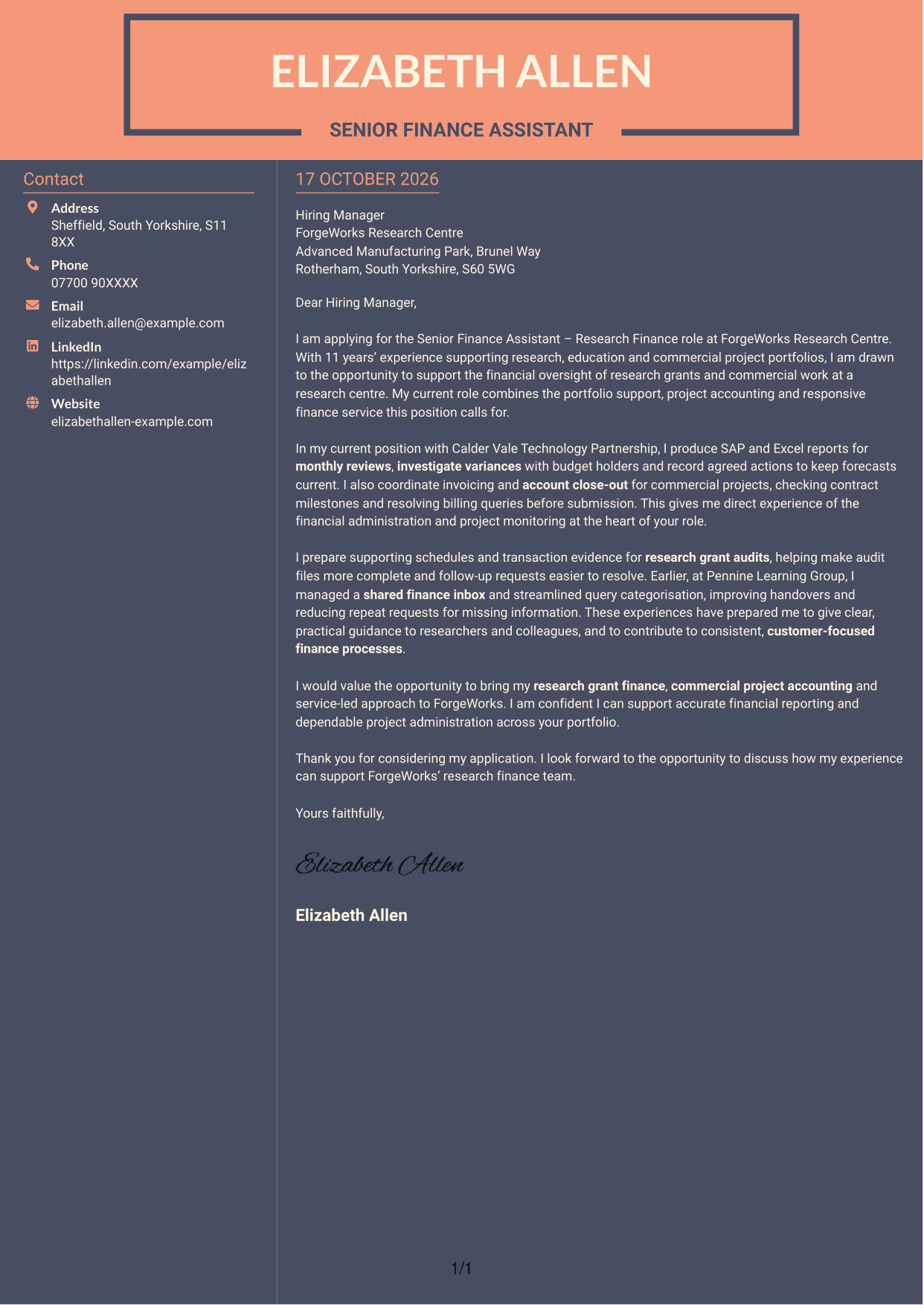 Cover letter example — page 1