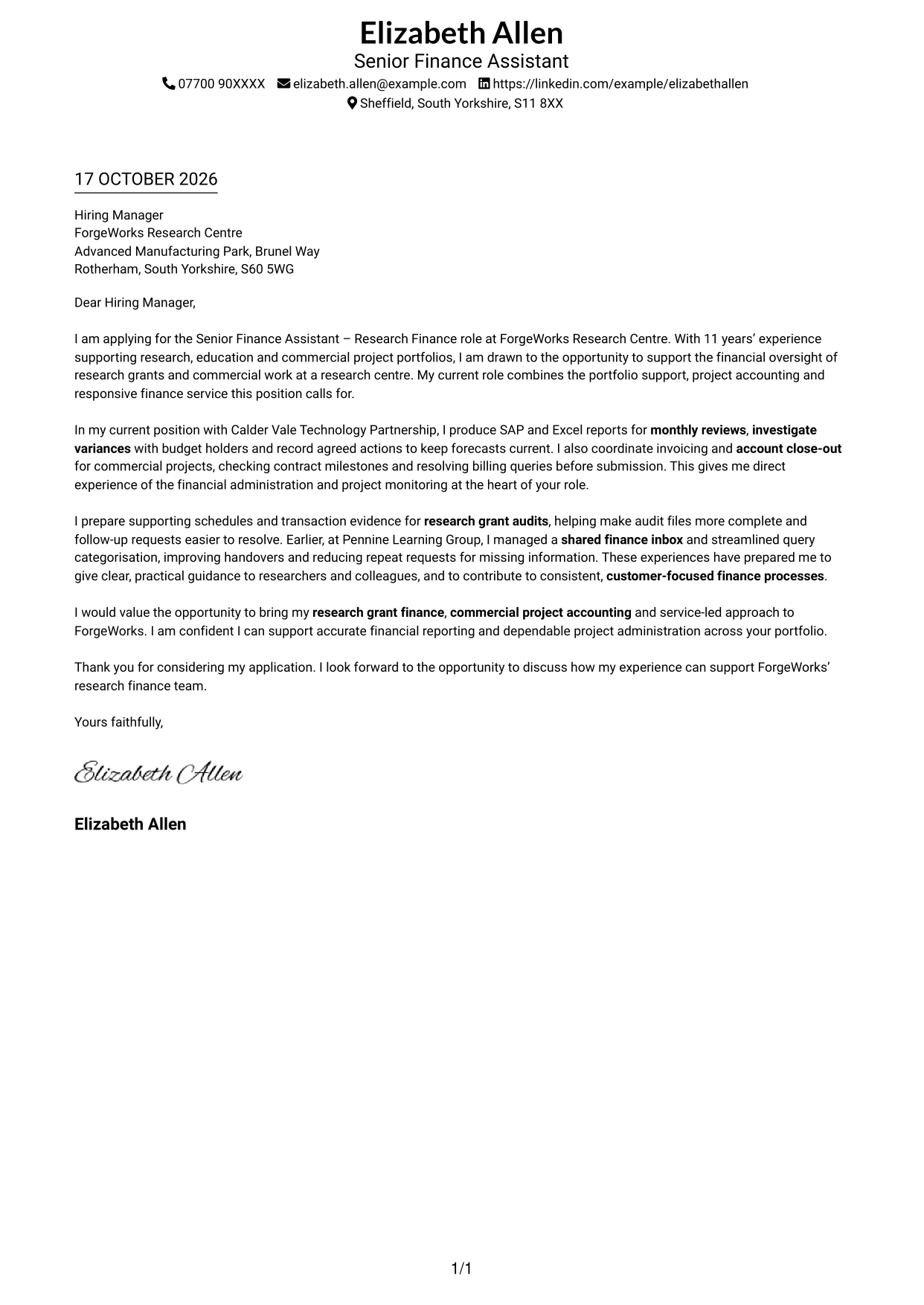 Cover letter example — page 1