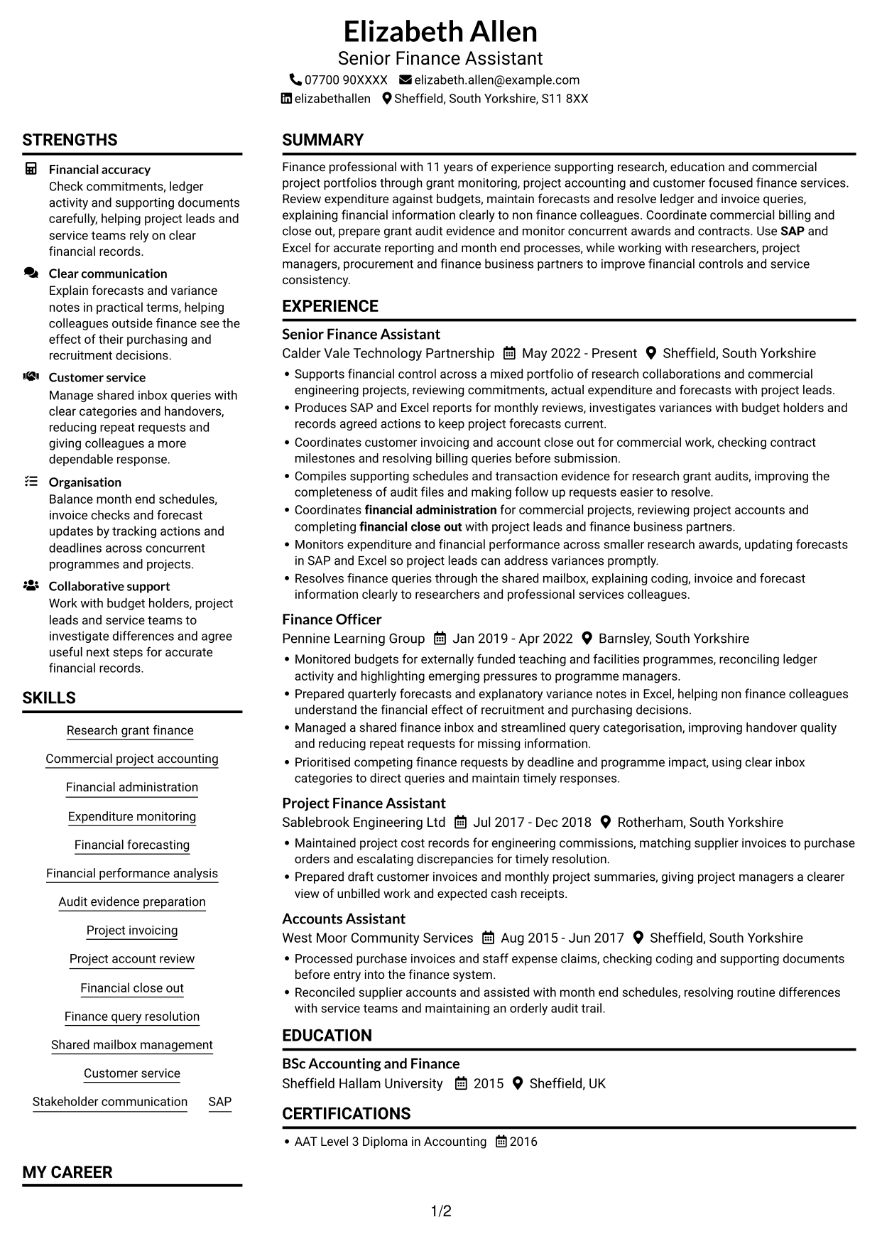 CV example — page 1