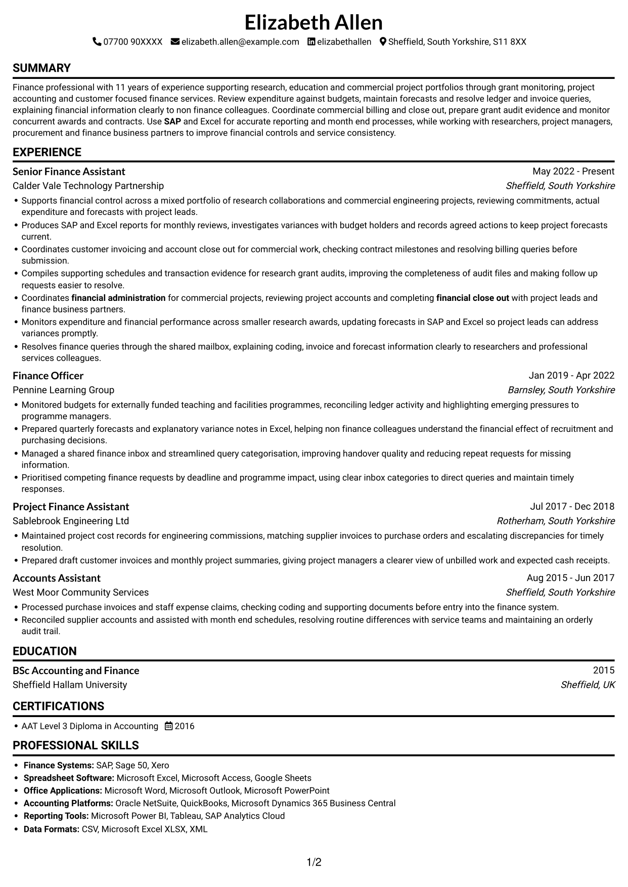 CV example — page 1
