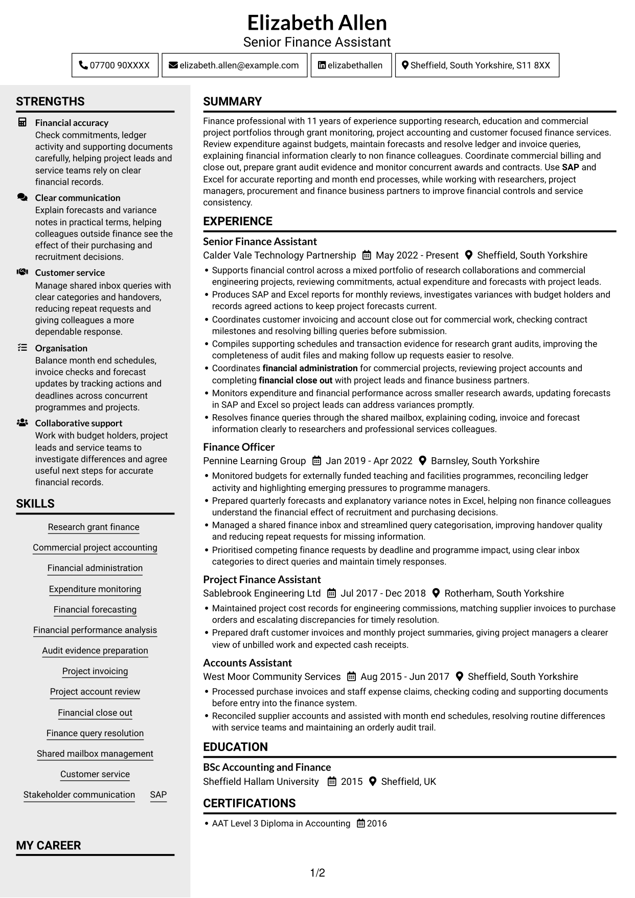 CV example — page 1