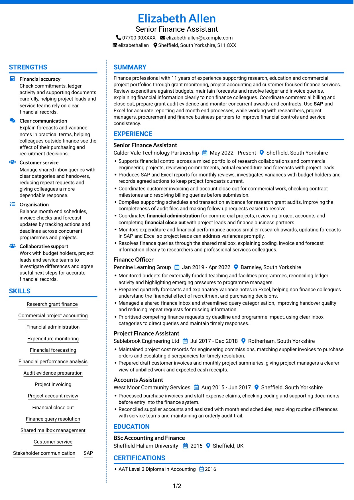 CV example — page 1