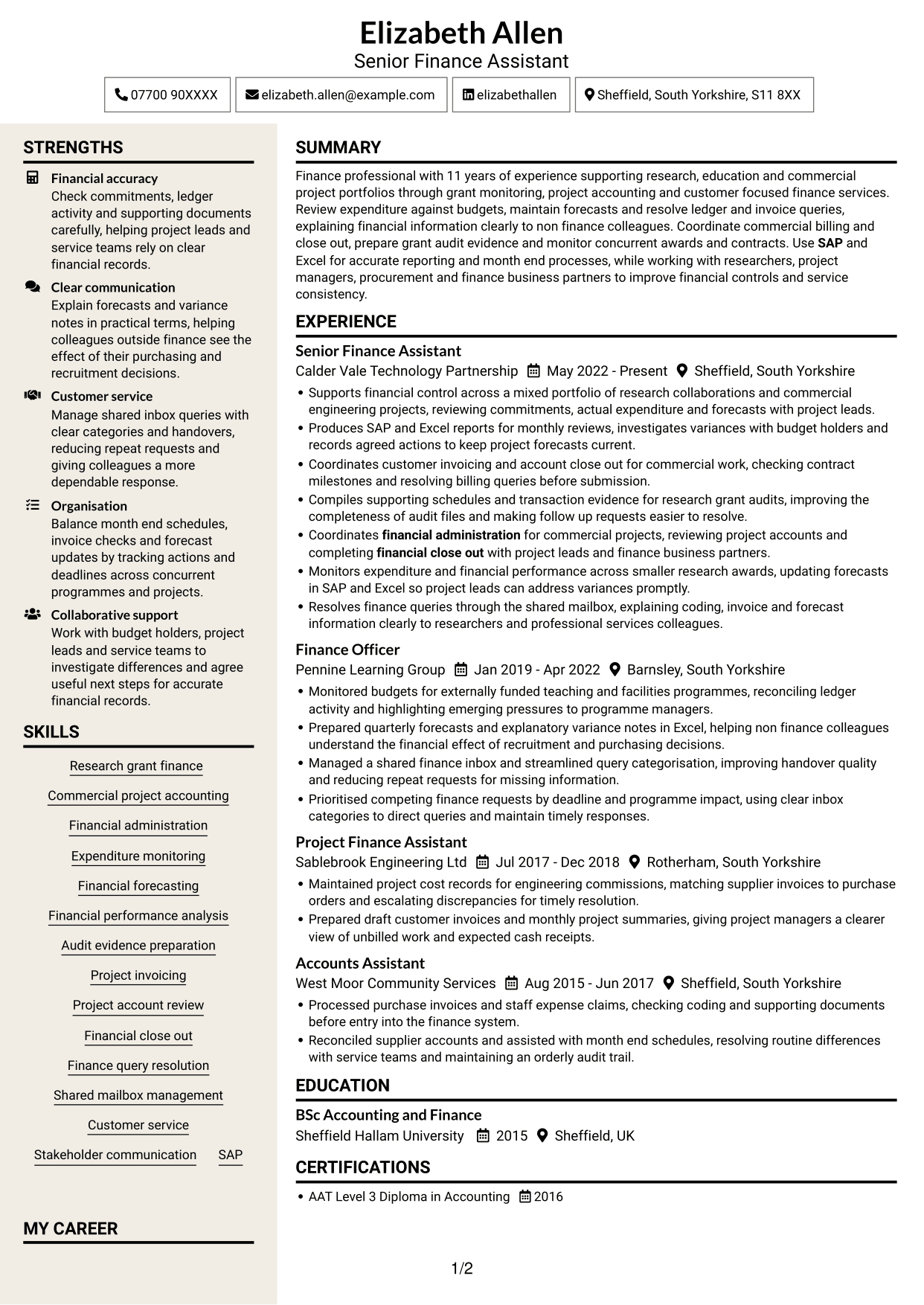 CV example — page 1