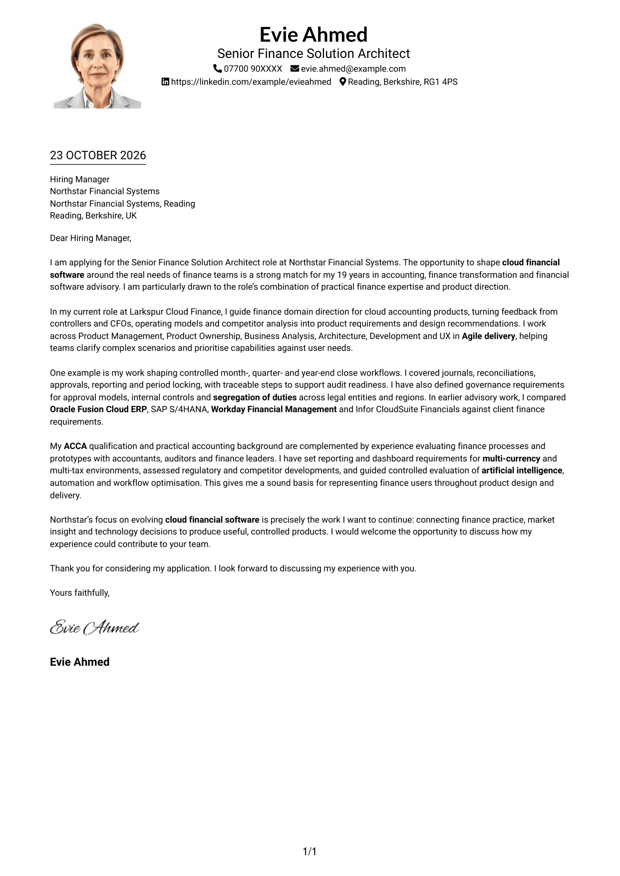 Cover letter example — page 1