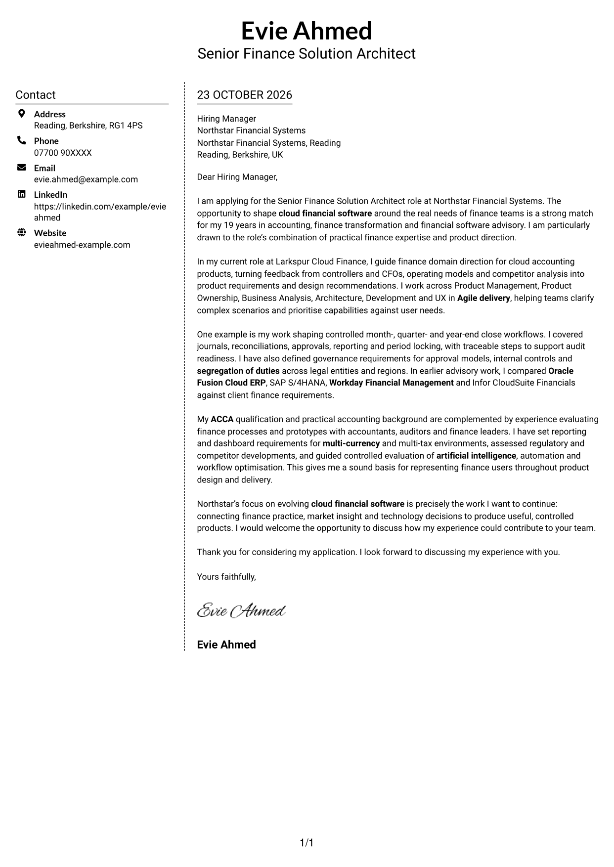 Cover letter example — page 1