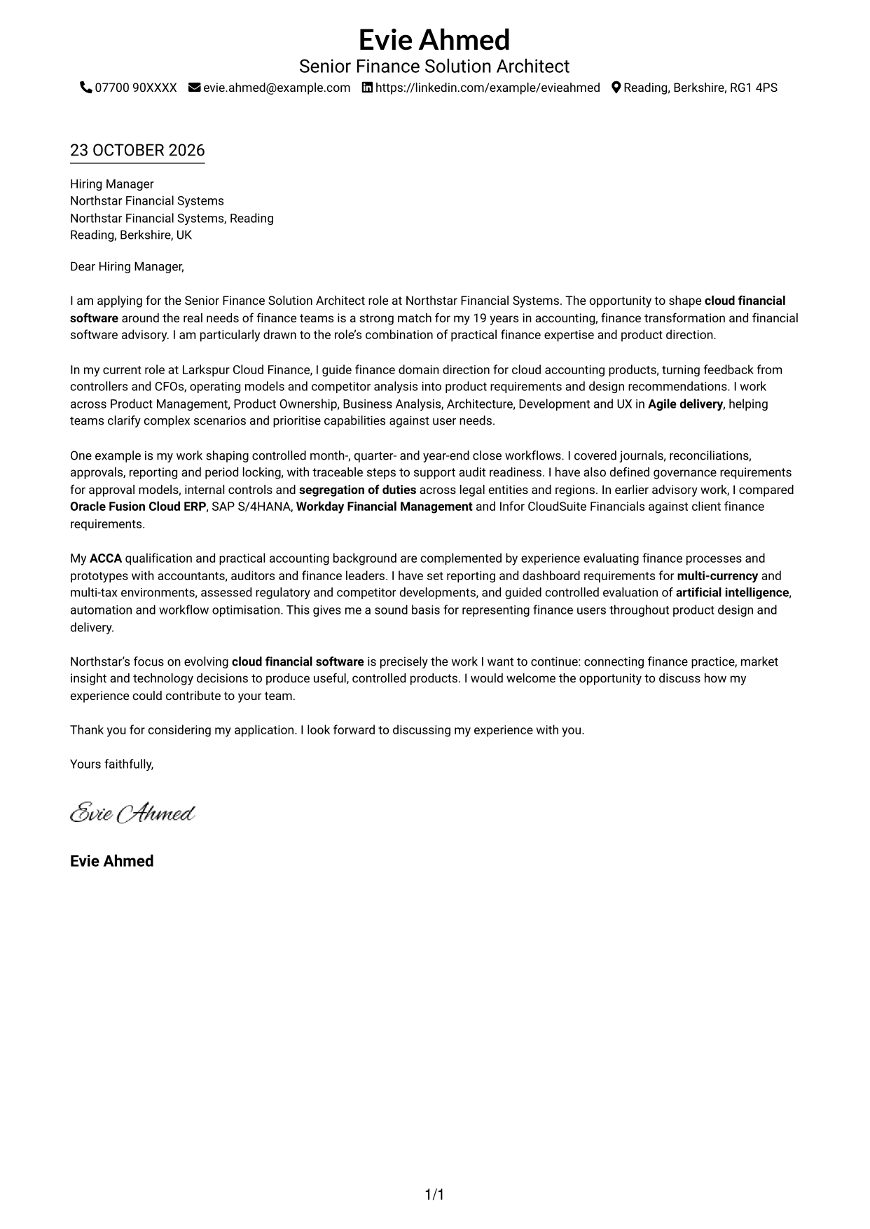 Cover letter example — page 1