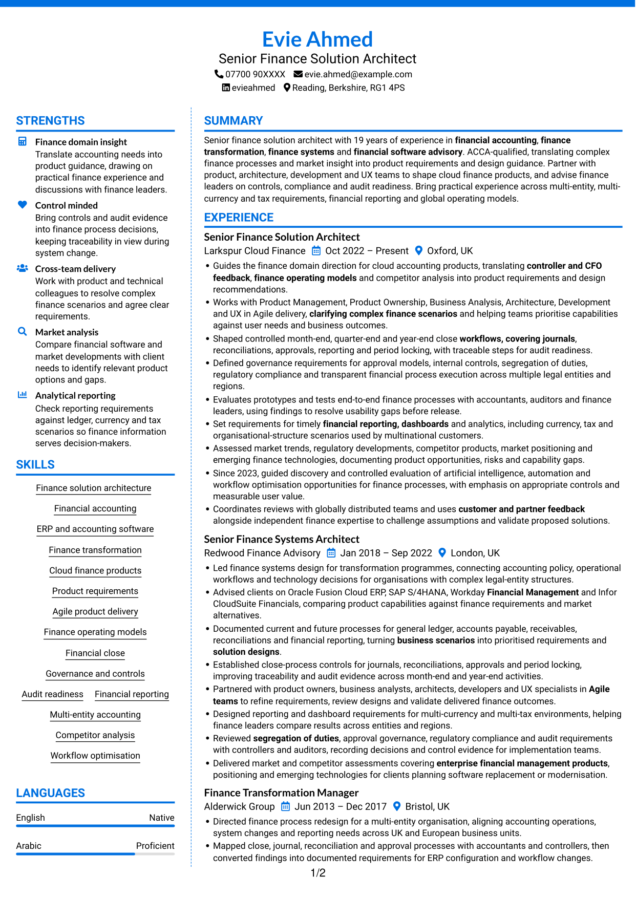 CV example — page 1