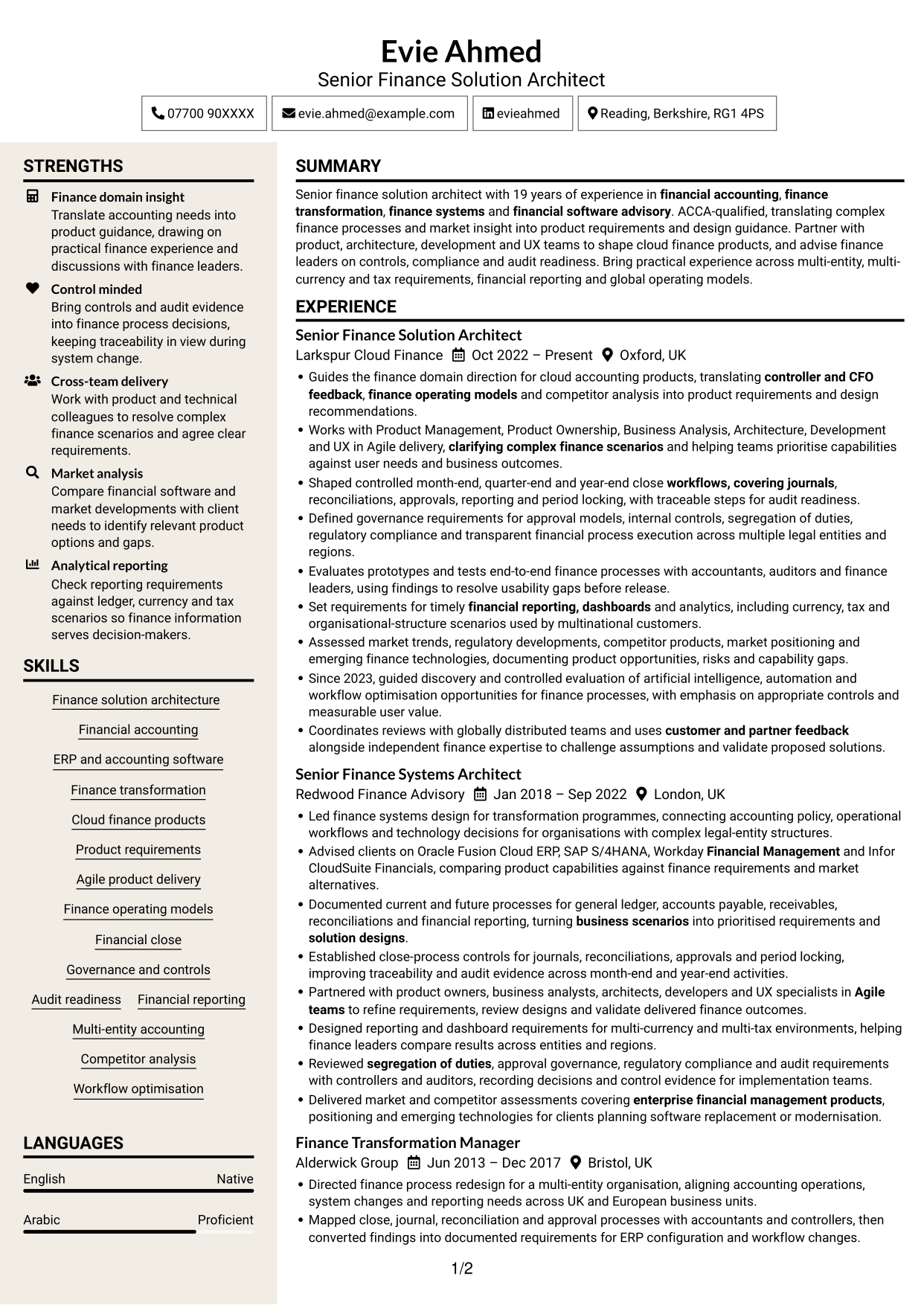 CV example — page 1