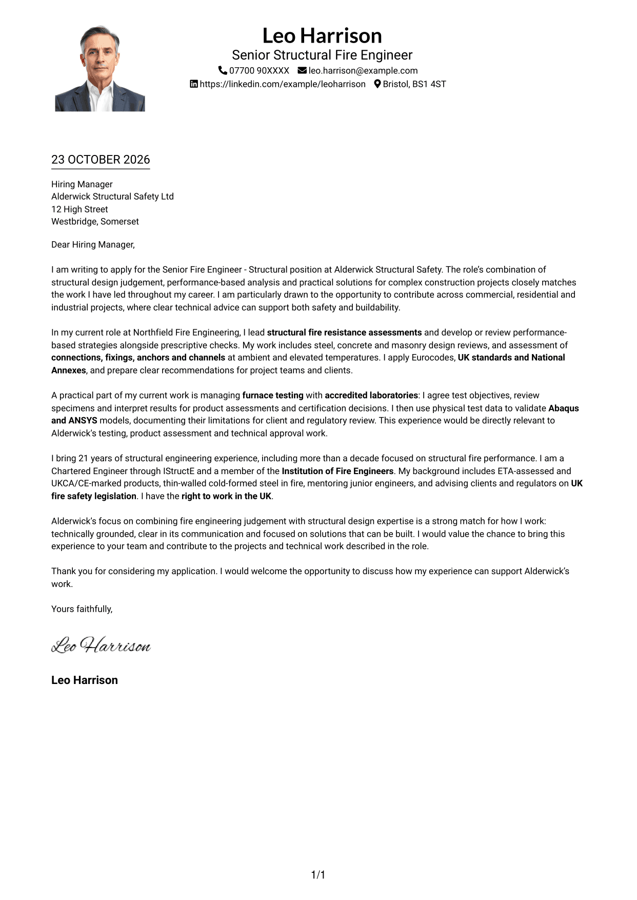 Cover letter example — page 1