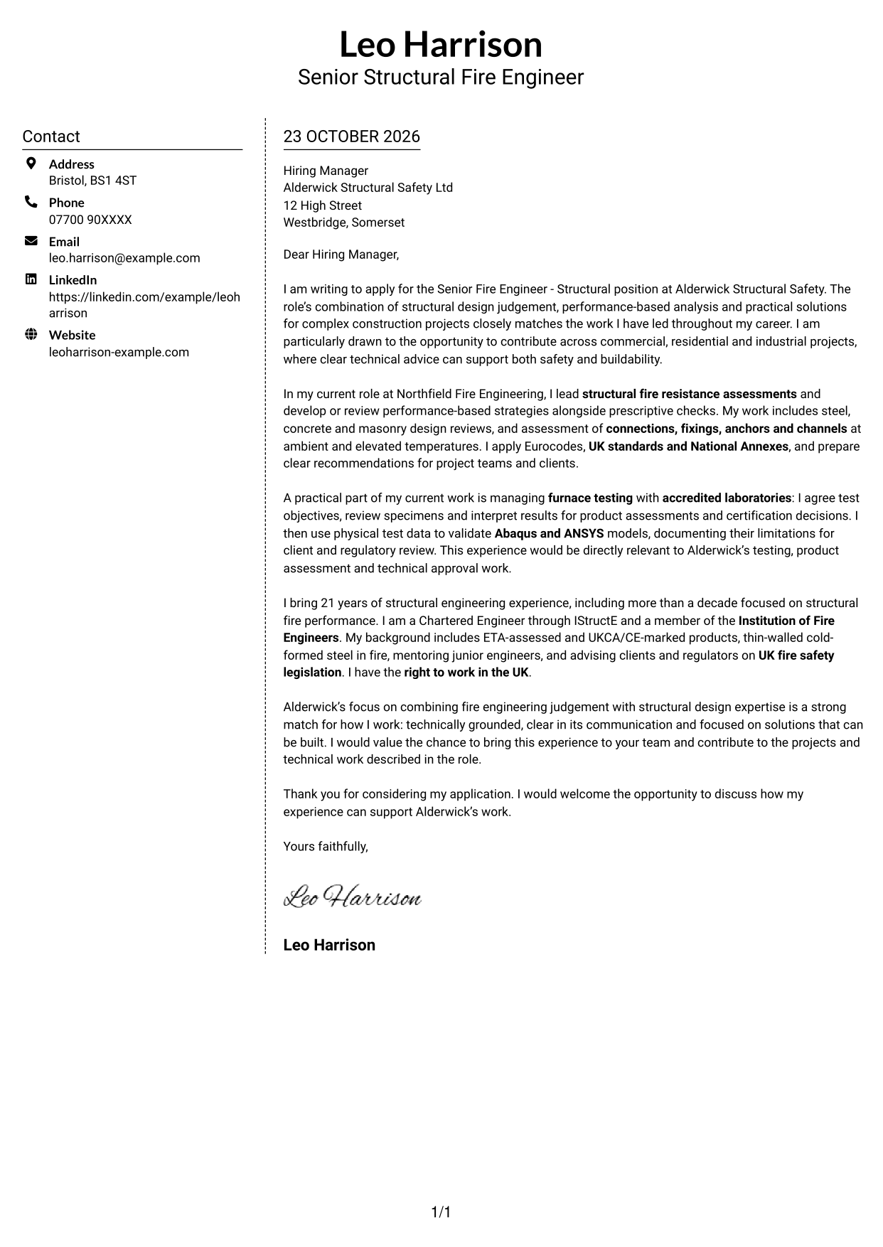 Cover letter example — page 1