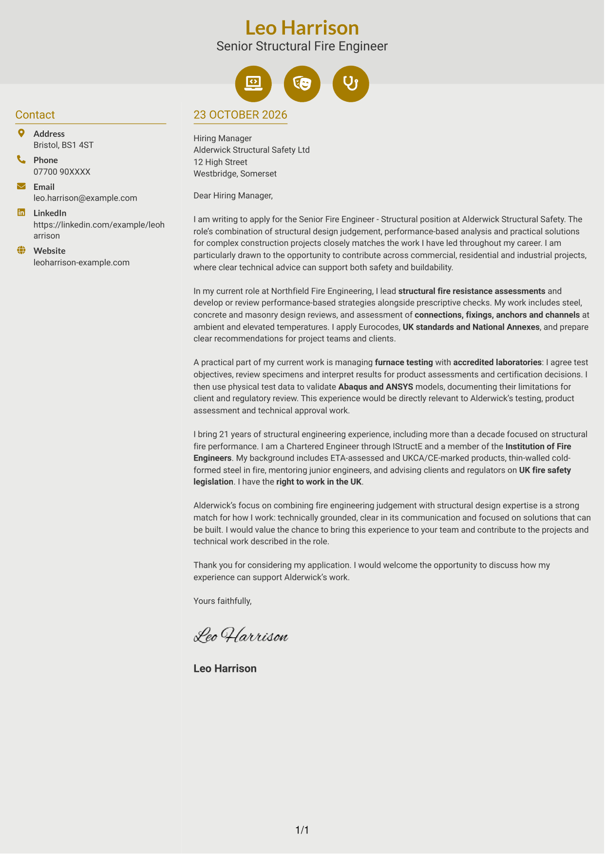 Cover letter example — page 1