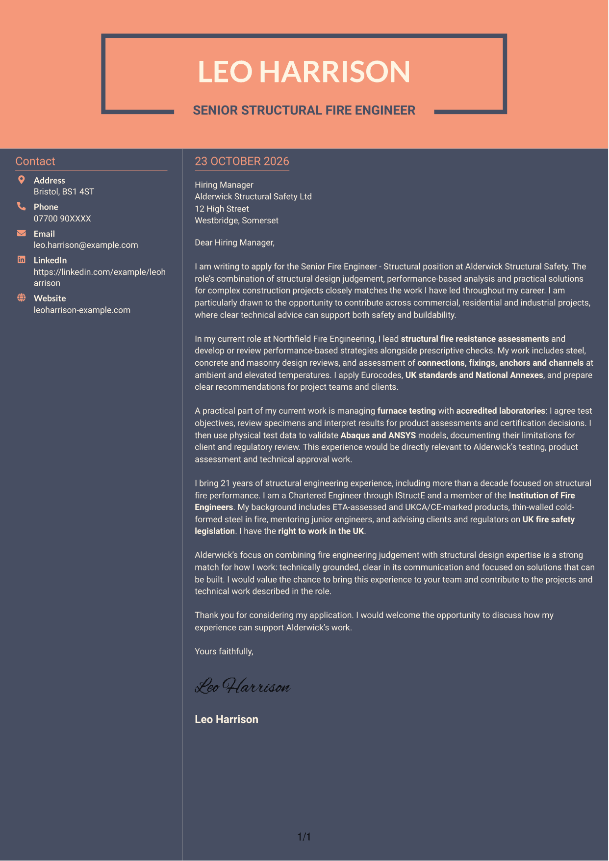 Cover letter example — page 1