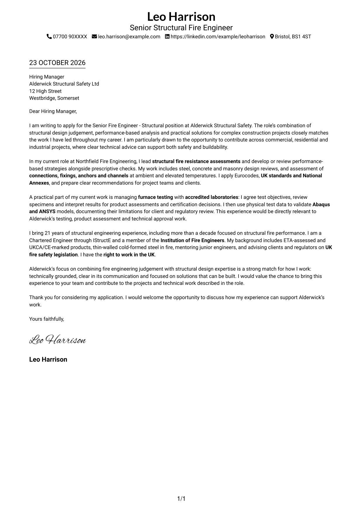 Cover letter example — page 1