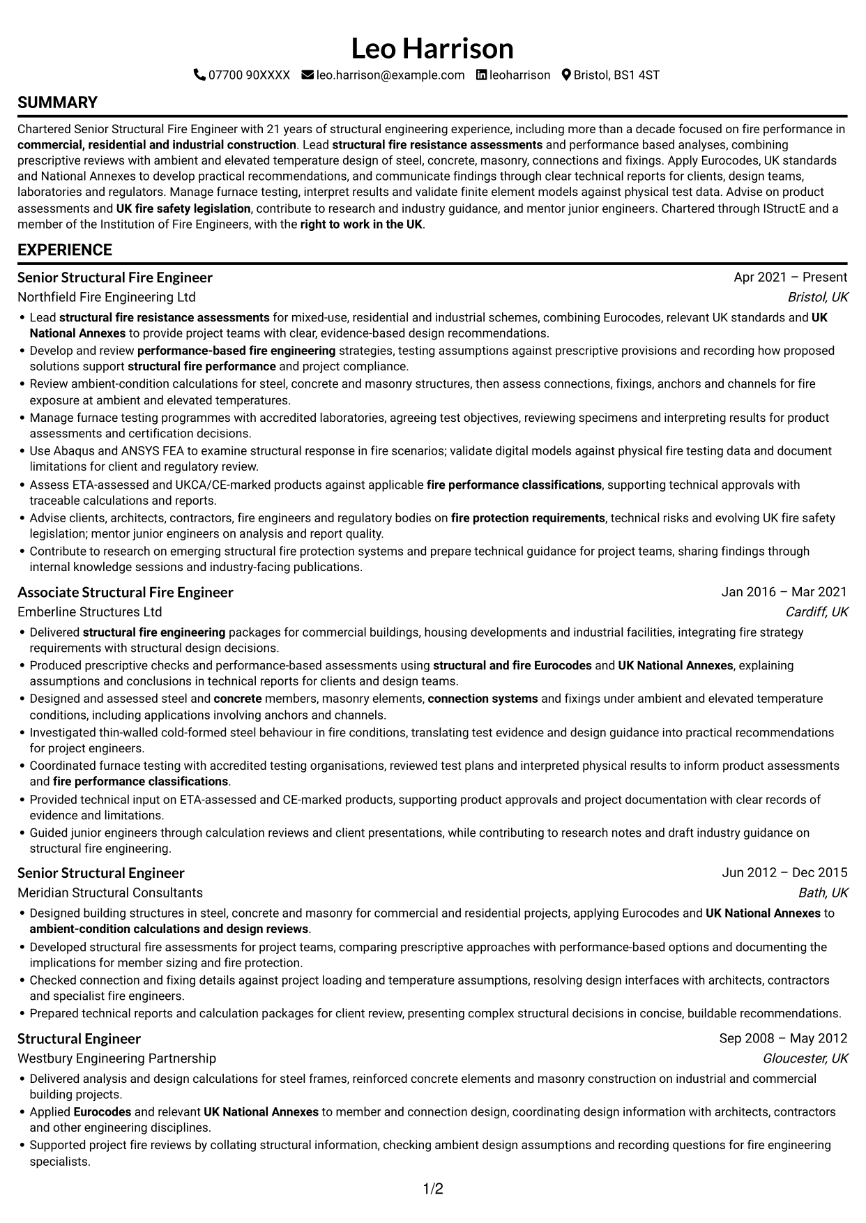CV example — page 1