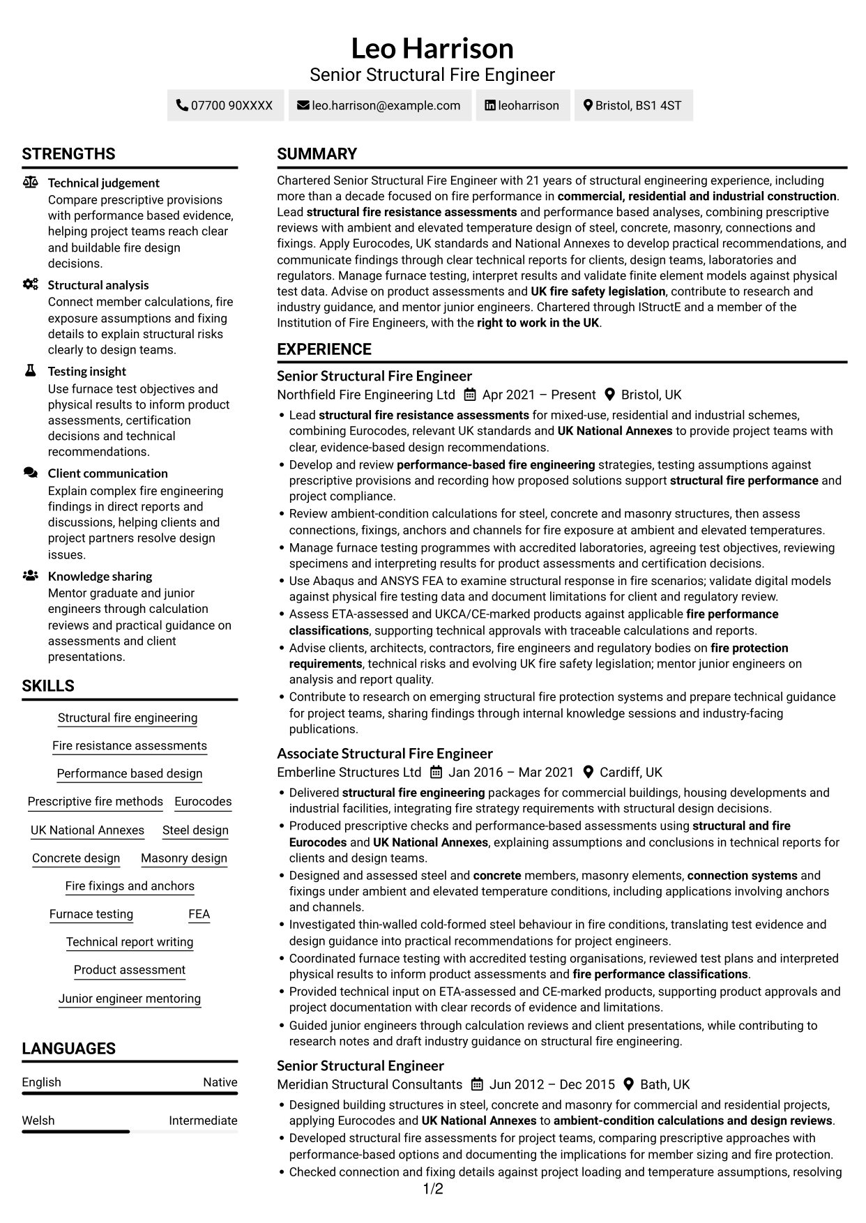 CV example — page 1