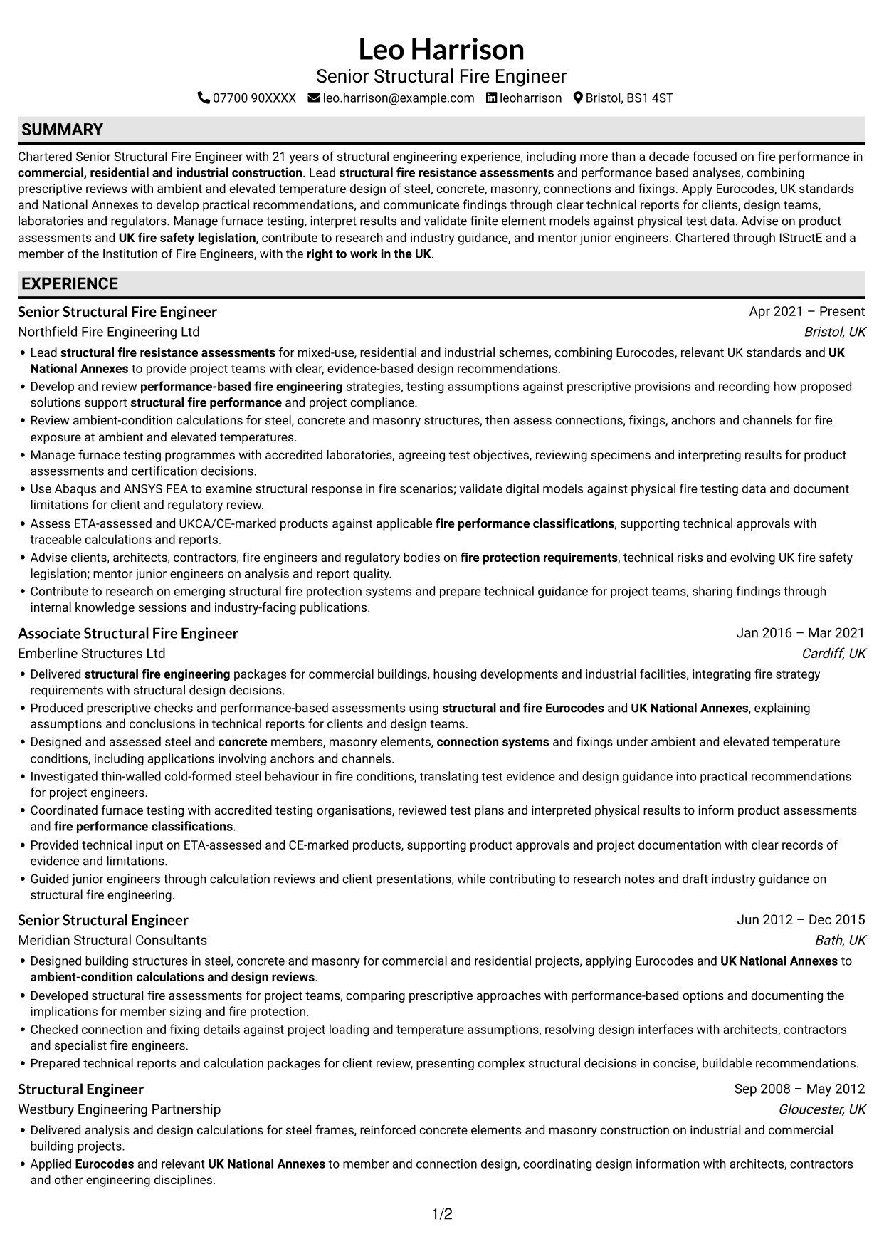 CV example — page 1