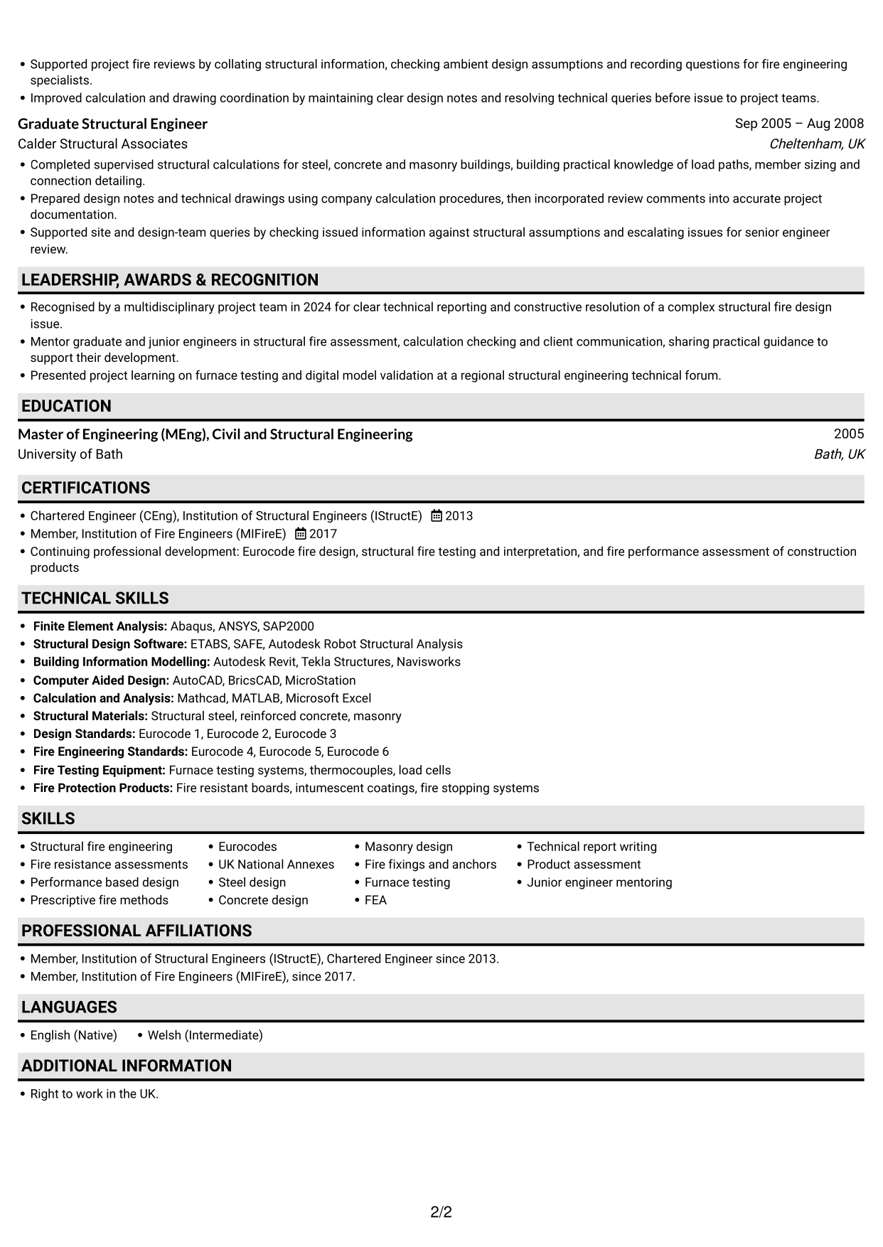 CV example — page 2