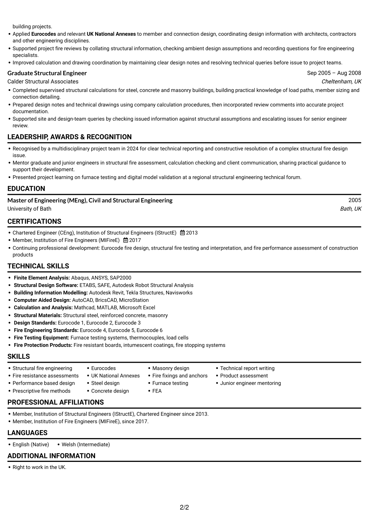 CV example — page 2