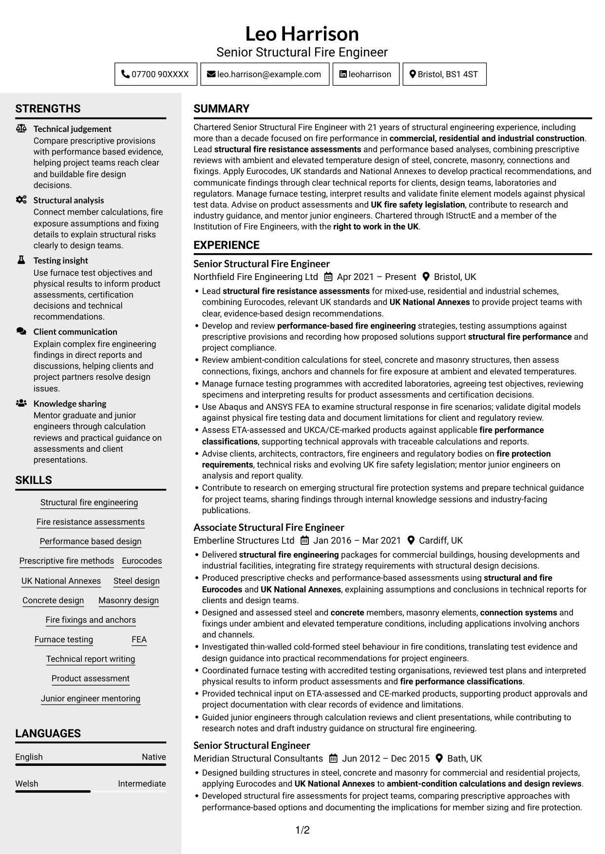 CV example — page 1