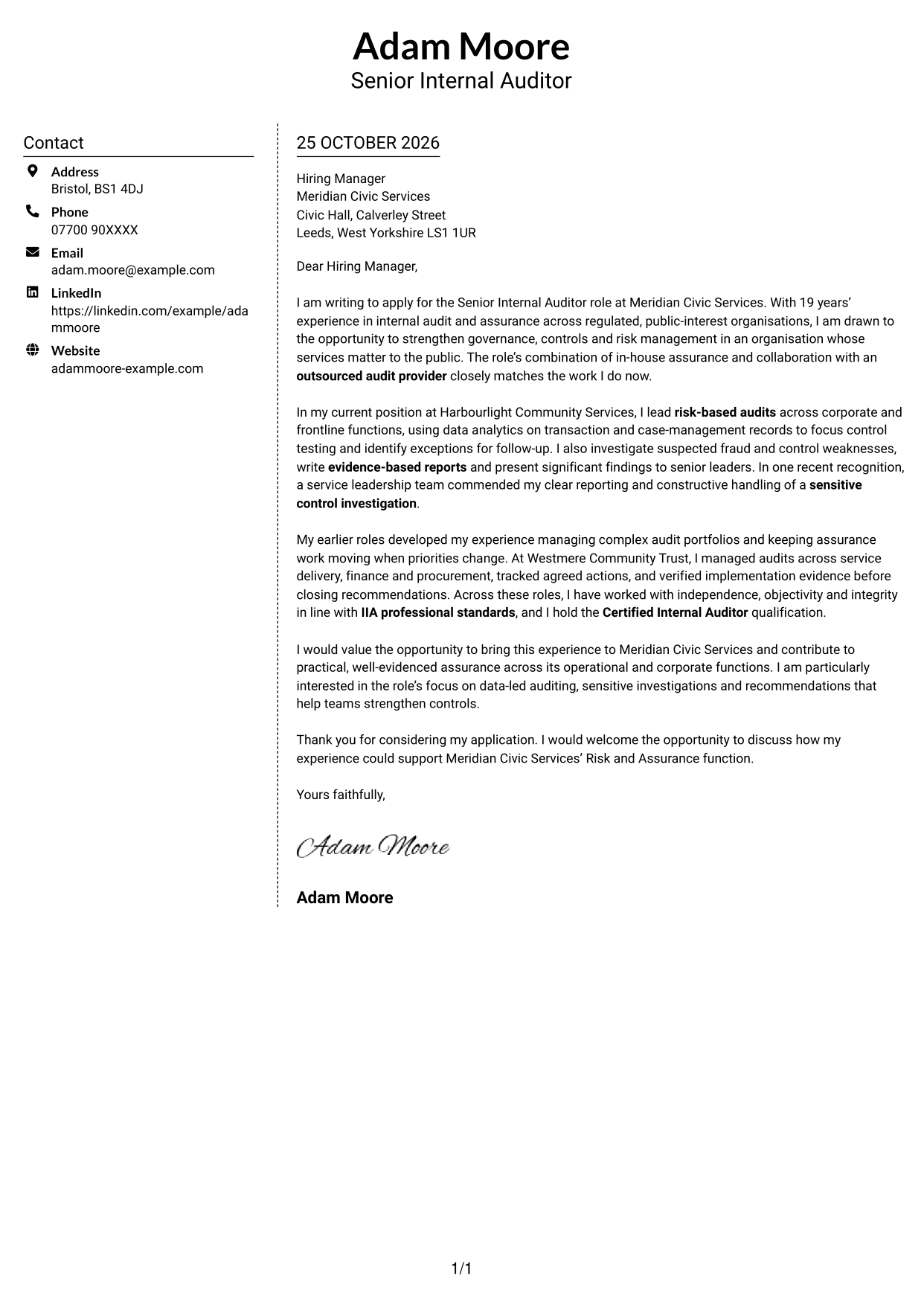 Cover letter example — page 1