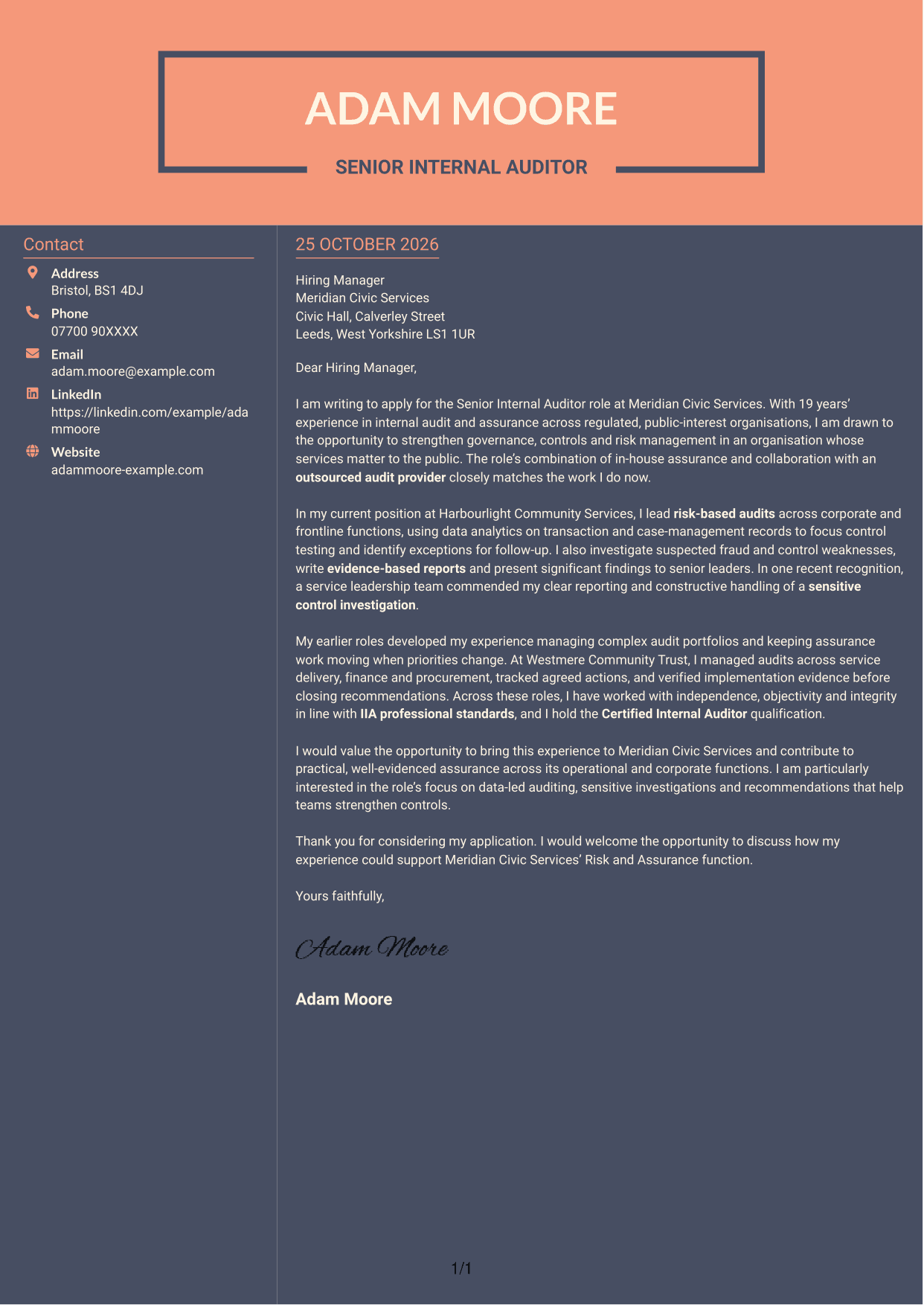 Cover letter example — page 1