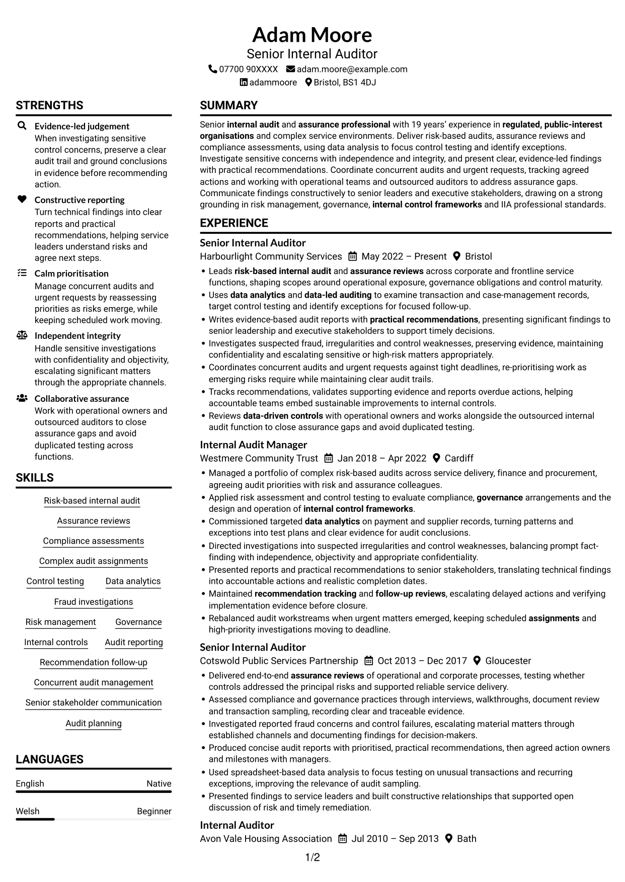 CV example — page 1