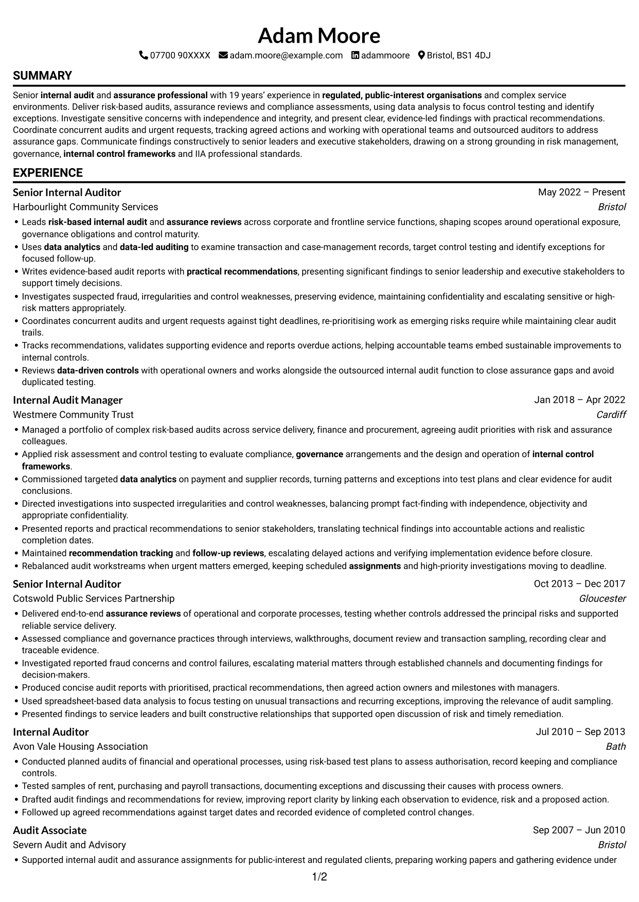 CV example — page 1