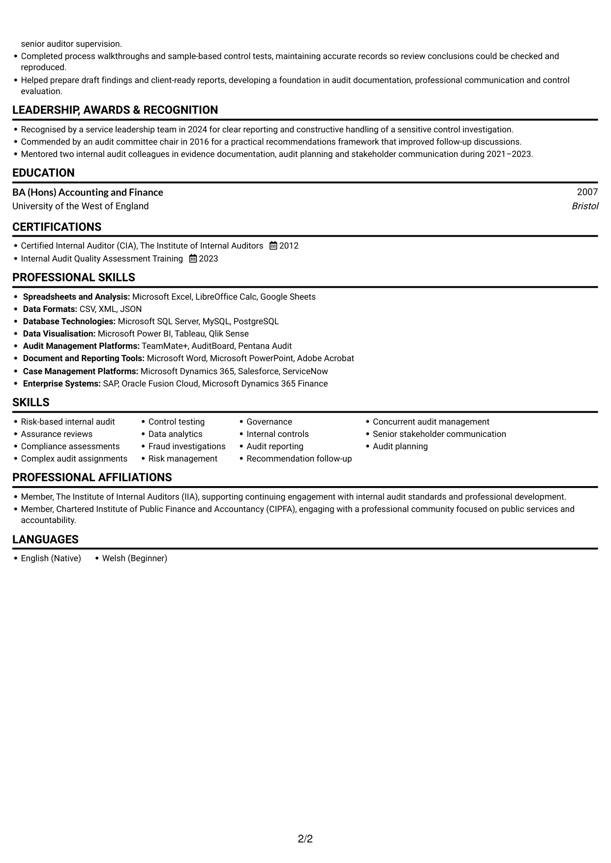 CV example — page 2
