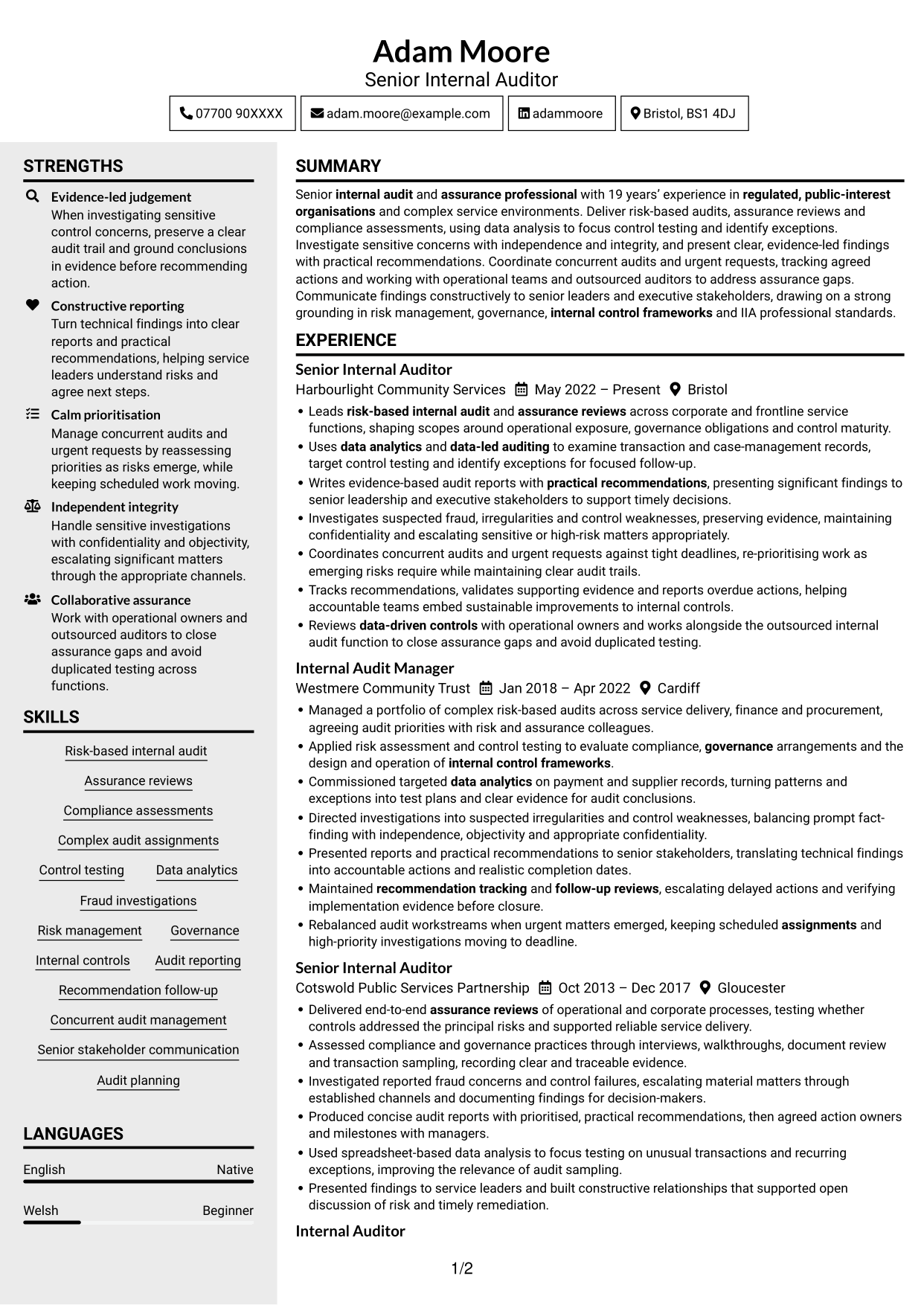 CV example — page 1