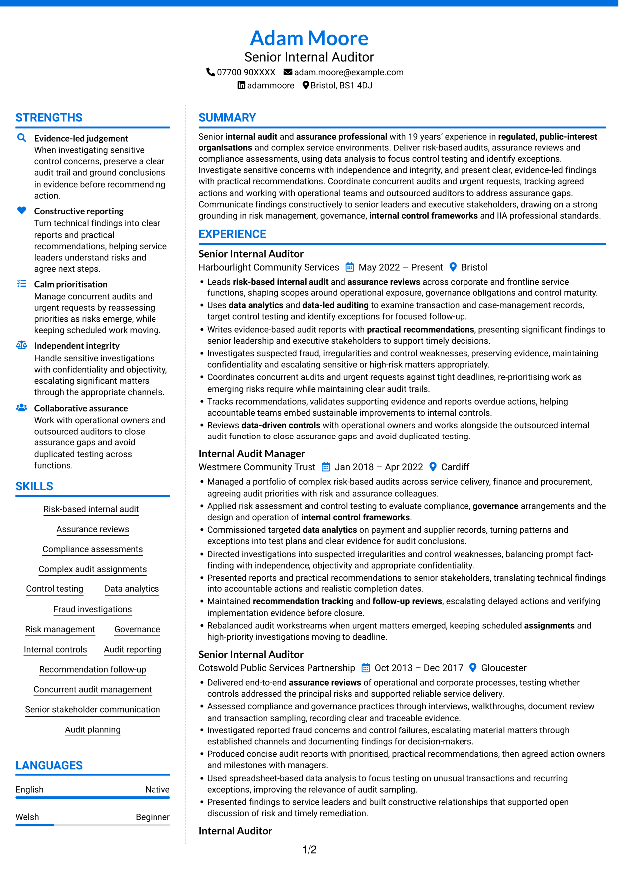 CV example — page 1