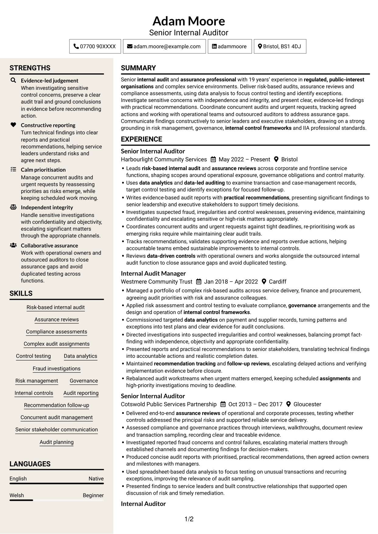 CV example — page 1