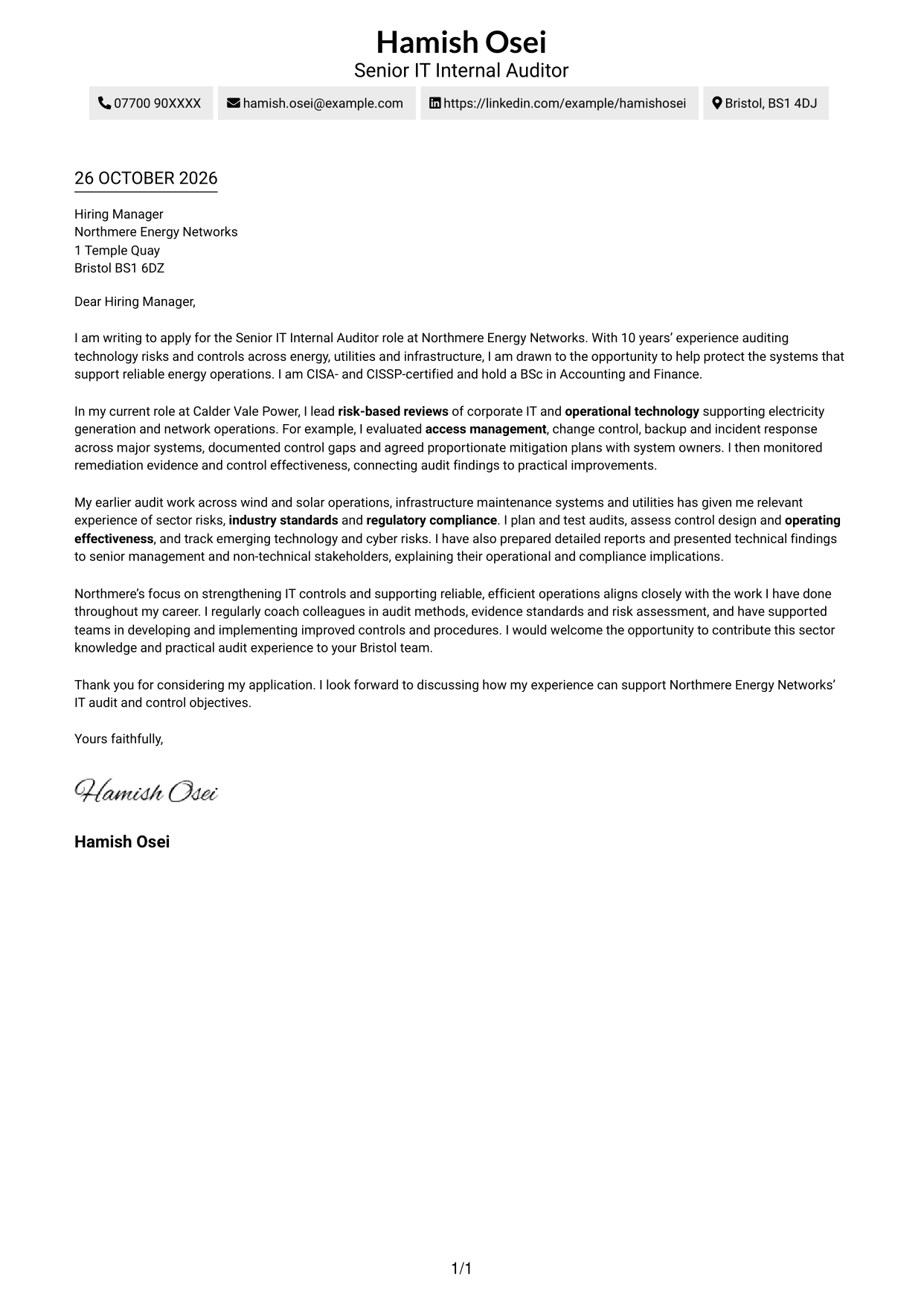Cover letter example — page 1