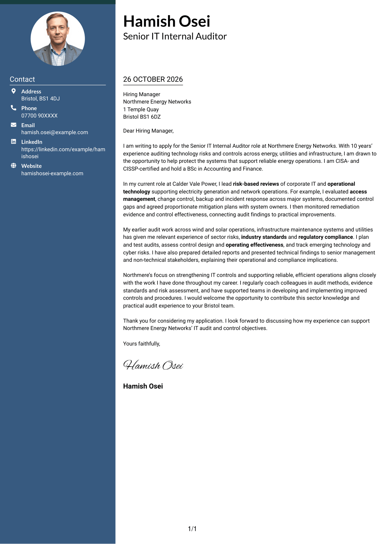 Cover letter example — page 1
