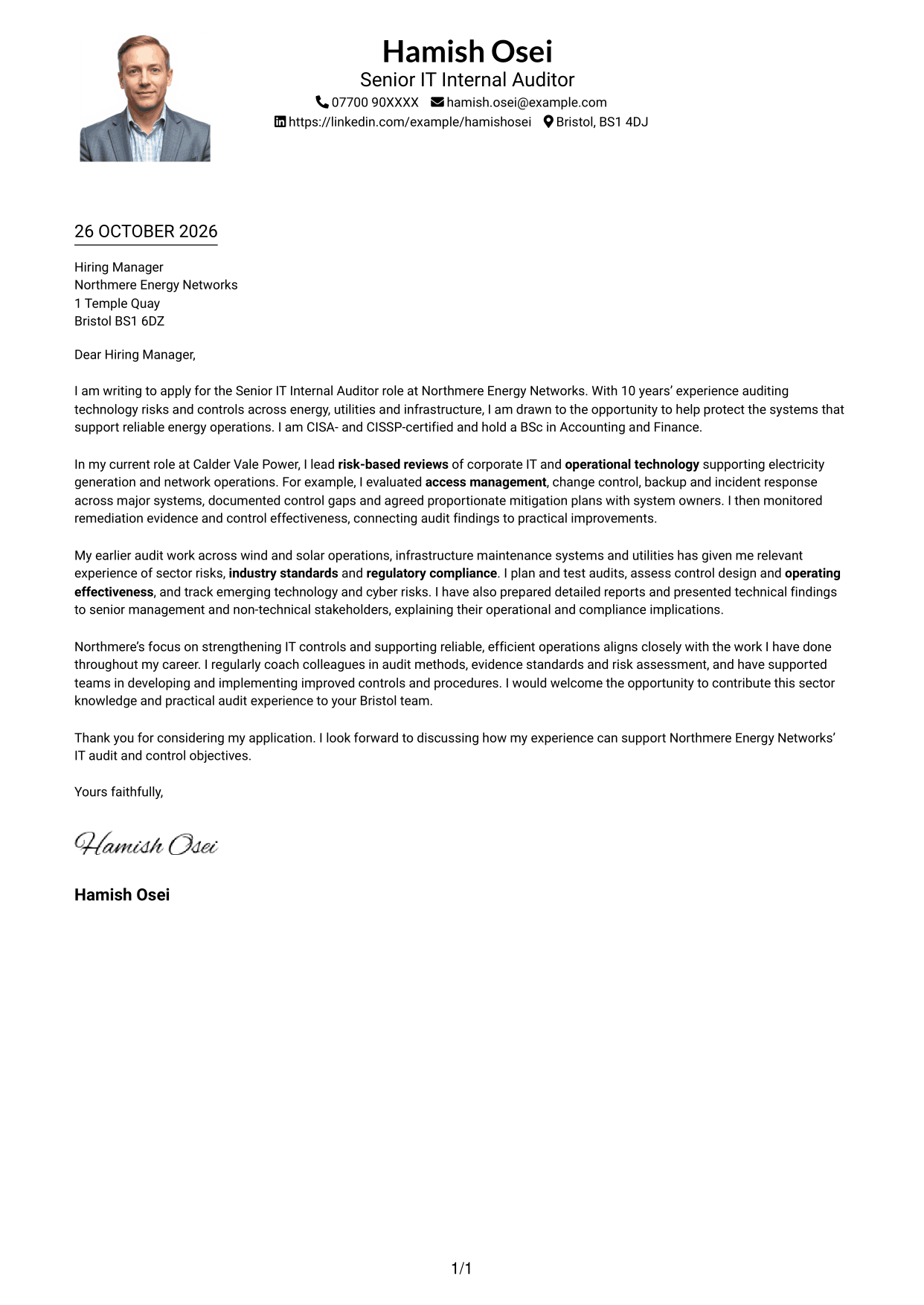 Cover letter example — page 1