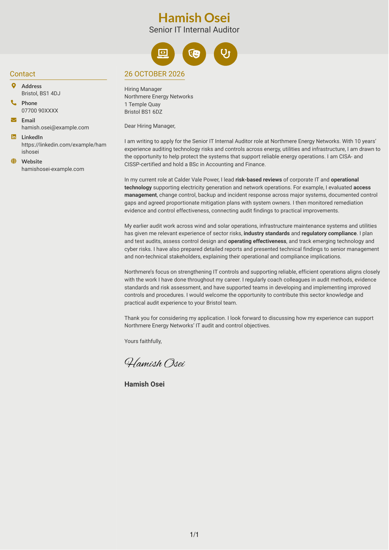 Cover letter example — page 1