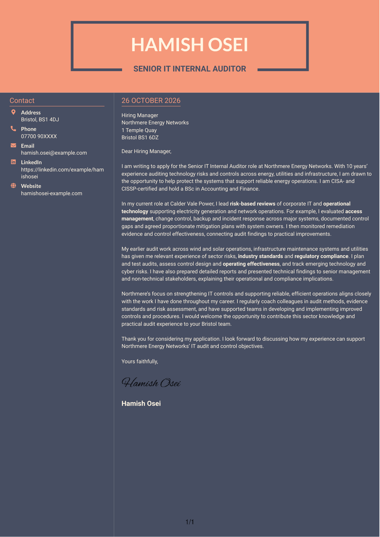Cover letter example — page 1
