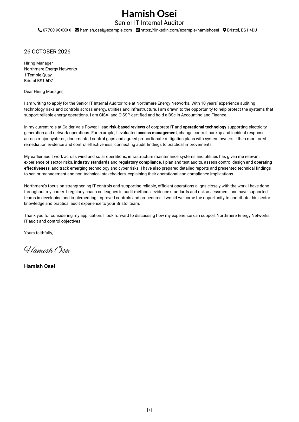 Cover letter example — page 1