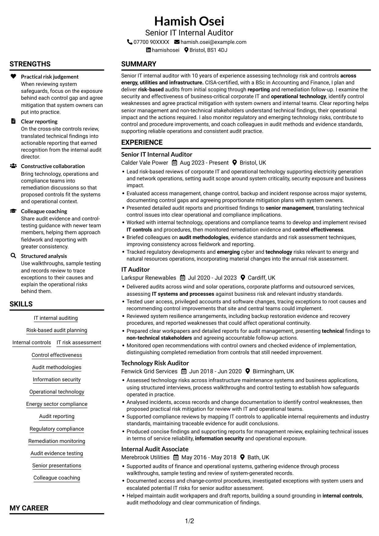 CV example — page 1