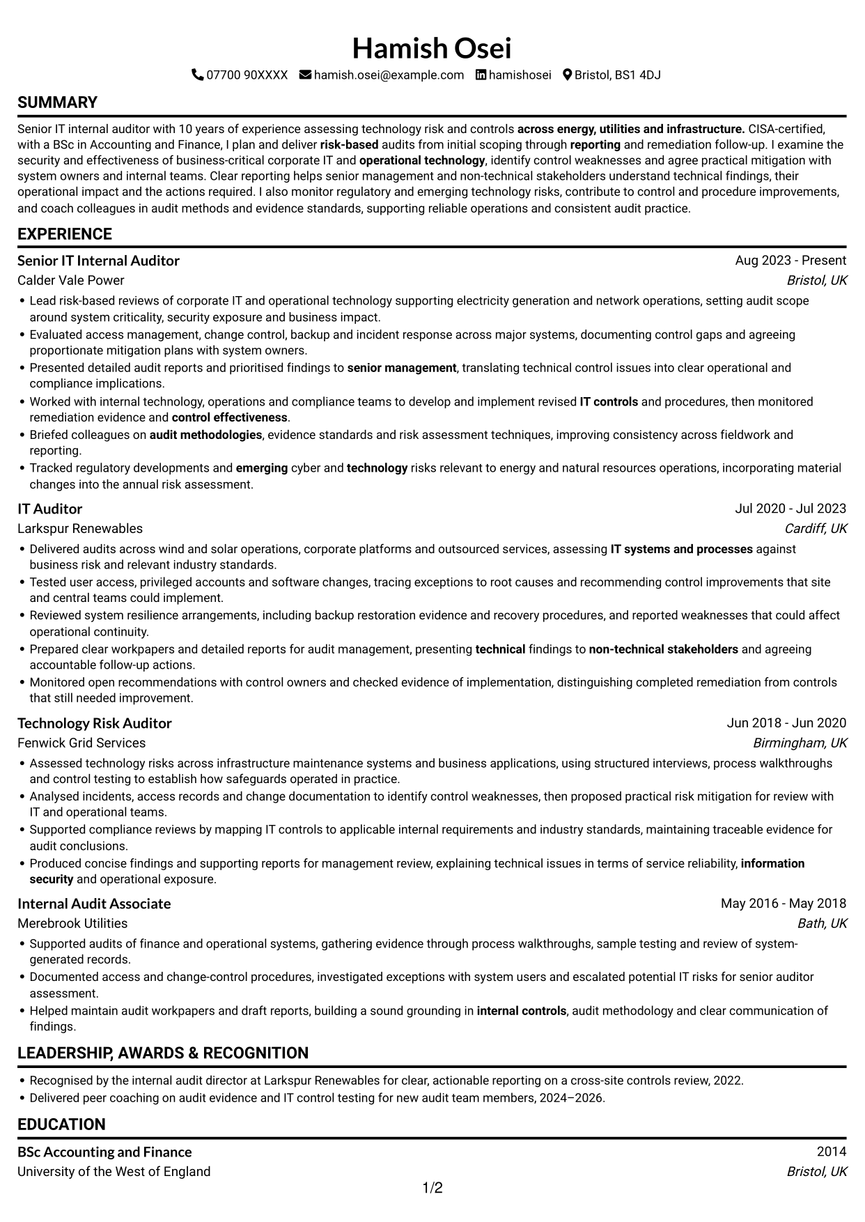 CV example — page 1
