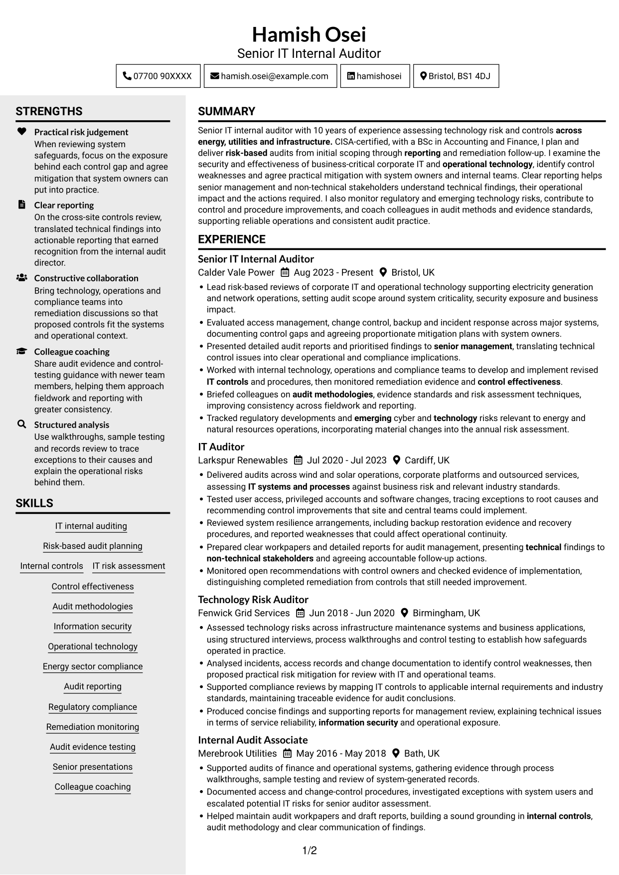 CV example — page 1