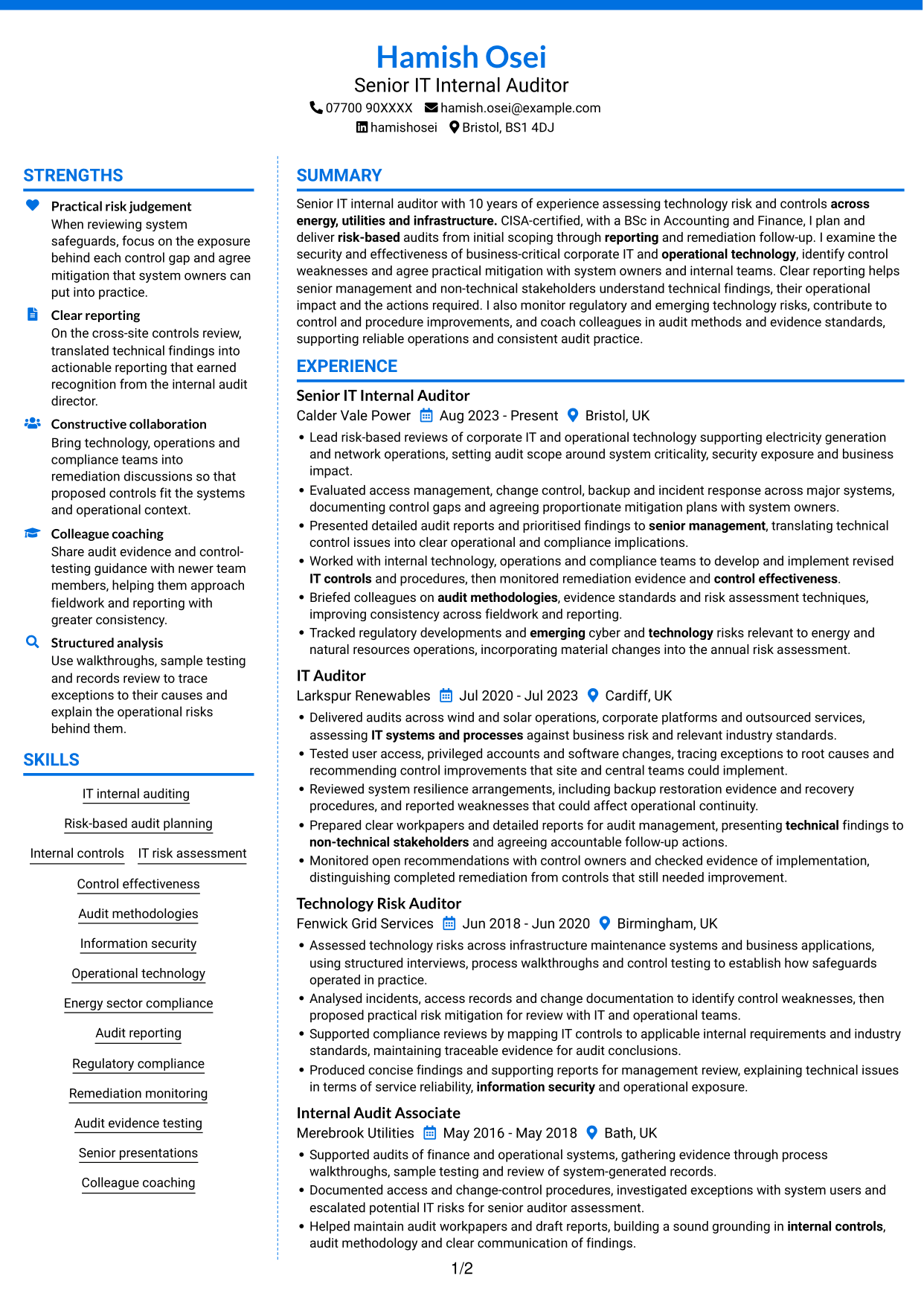 CV example — page 1
