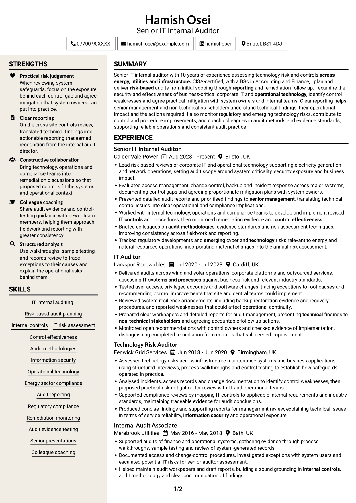 CV example — page 1