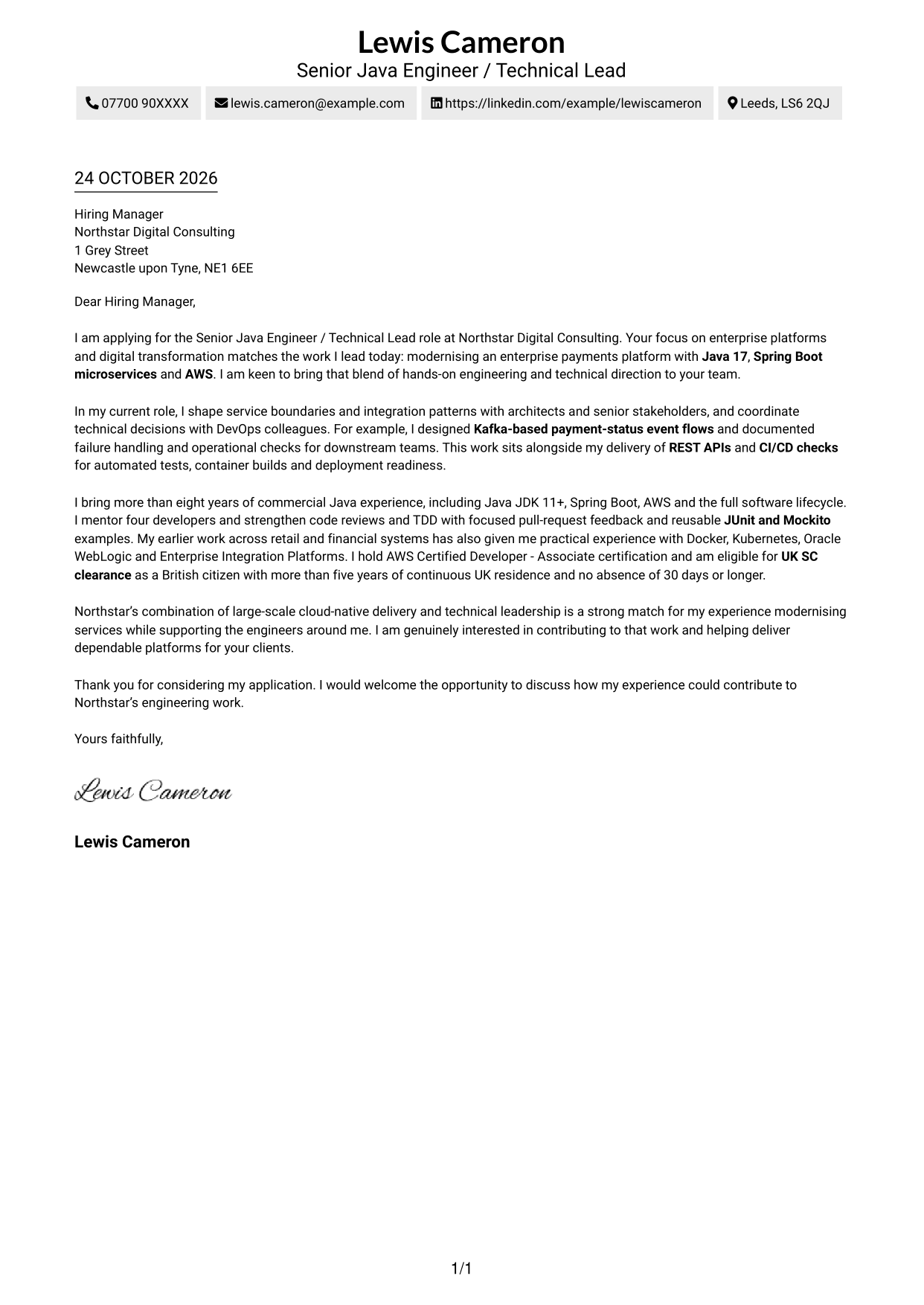 Cover letter example — page 1