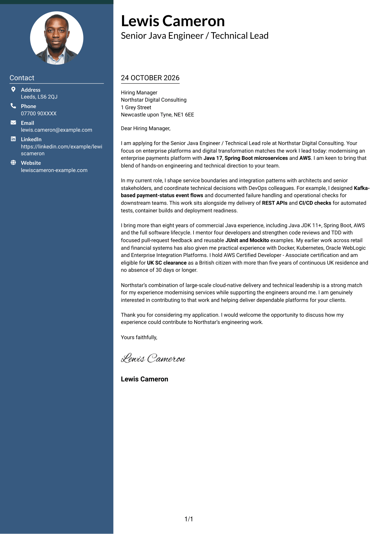 Cover letter example — page 1
