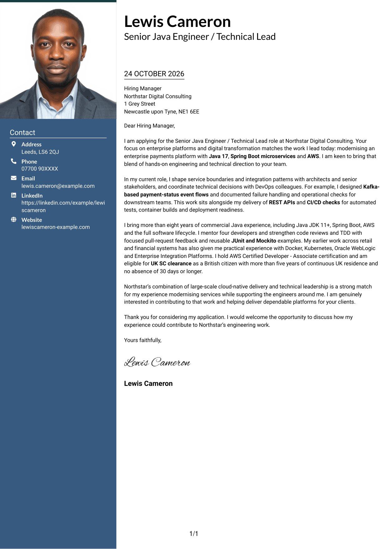 Cover letter example — page 1