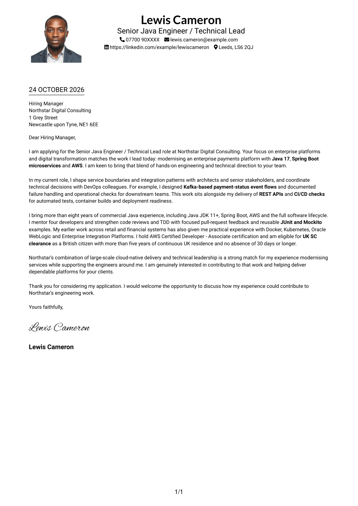 Cover letter example — page 1