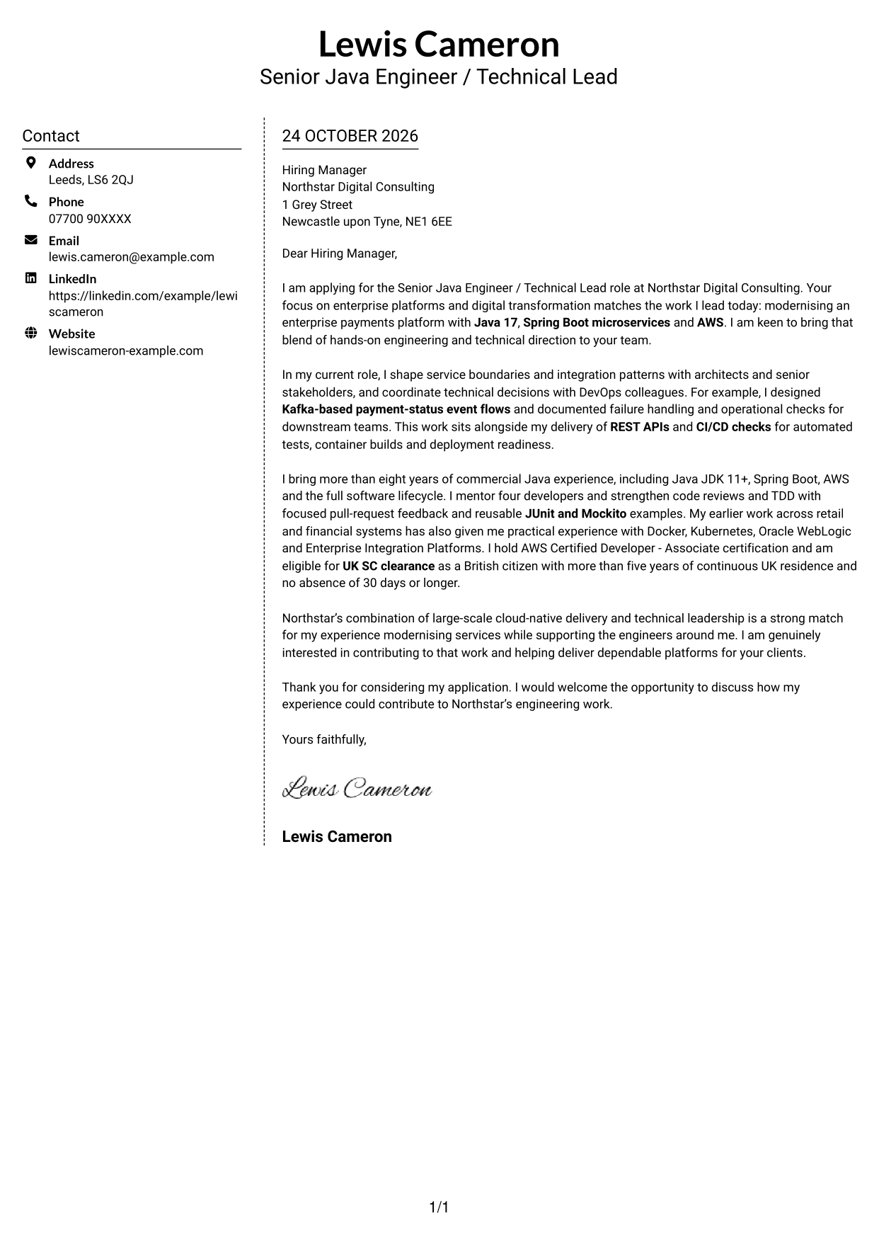 Cover letter example — page 1