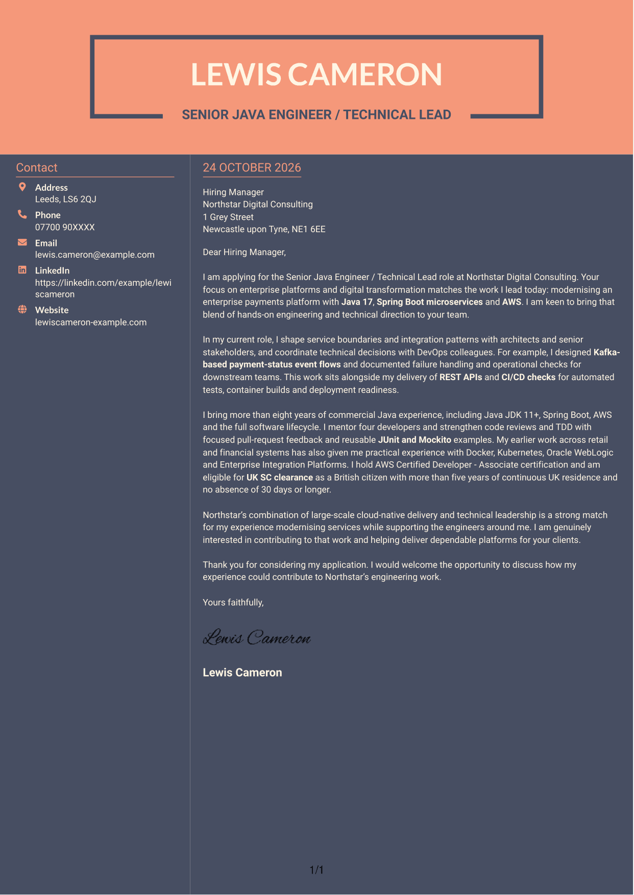 Cover letter example — page 1