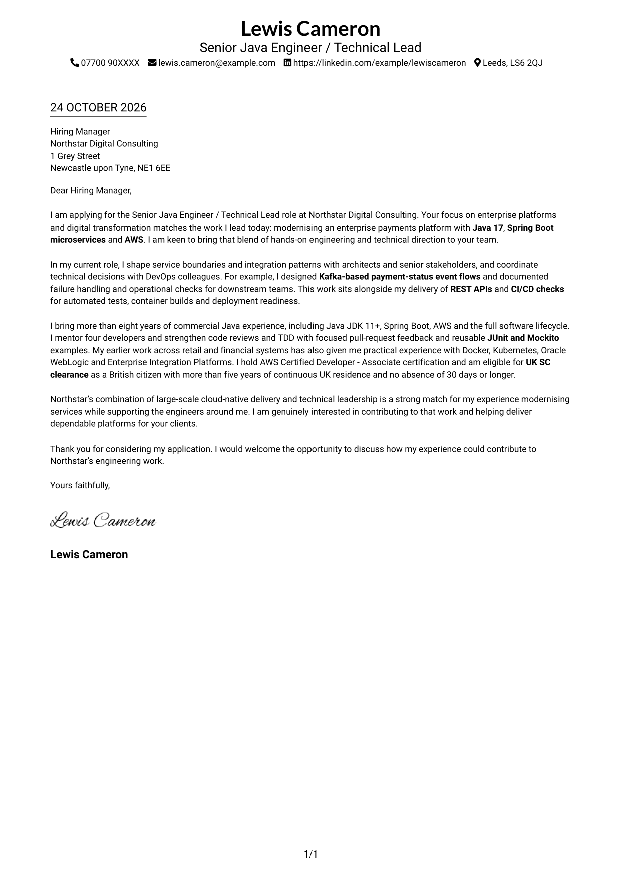 Cover letter example — page 1
