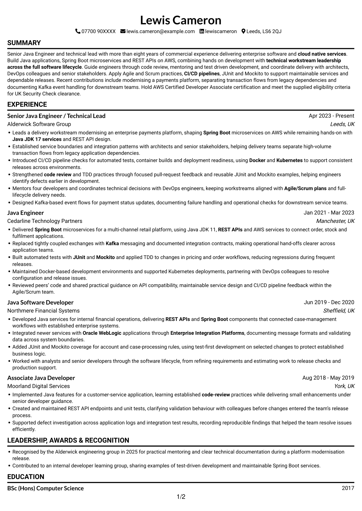 CV example — page 1